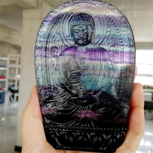 0.3kg Free shipping natural crystal carving rainbow fluorite quartz Stones and crystals buddha ornament gift home decor