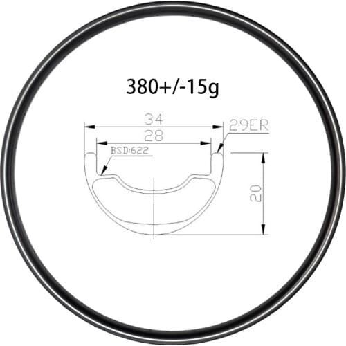29er XC AM 20mm Deep 34mm Wide Carbon Rims 24h 28h 32h 36h Mountain Bike Tubeless Wheel Clincher Hookless MTB UD 3K 12K Bicycle