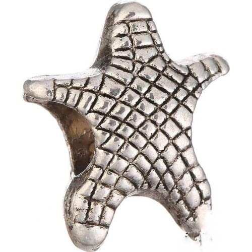Antique Silver Metal Starfish Spacer Charm Beads Fit European Bracelet Braclets Chain 12.5x13.6mm DKZ009