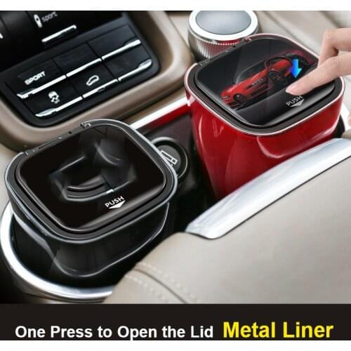 Car Ashtray with LED Light Stainless steel liner Push Type Auto Vehicle Cigarette Ashtray Holder Decor Car Interior Accessories