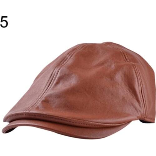 Berets Mens Womens Faux Leather Peaked Cap Newsboy Bonnet Beret Cabbie Gatsby Flat Golf Hat