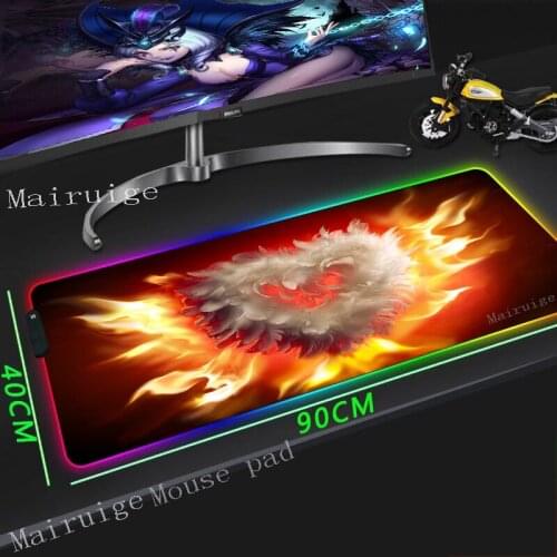 Mairuige Large Anime RGB Mouse Pad Black Precision Lock-edge Love Red Flame Computer Desk Mat Rubber Stripe Non-slip Carpet Xxl