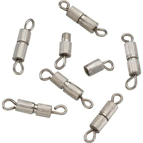 Pandahall 50 Sets Brass Screw Clasps Necklace Bracelet Findings Cylinder Connectors for Jewerly Making Platinum Color 8x3mm