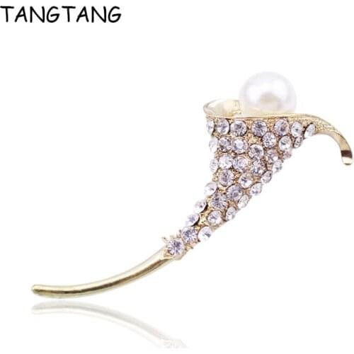 Morning Glory Brooch With One Simulated Pearl Rhinestone Gold Color Fashion Wedding Jewelry Pin Ornament, Item NO.: BH8311