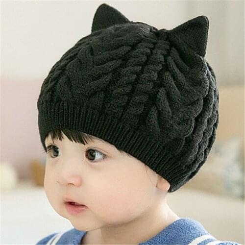 2019 new baby hat autumn and winter baby plus velvet bonnet cat ear twist wool hat set hat winter hats for kids