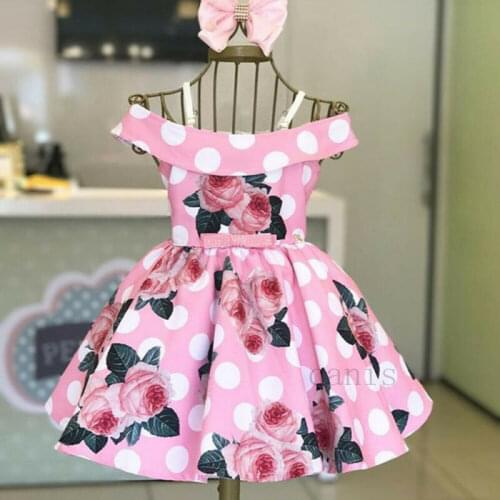 Kids toddler baby girl rose flower cold shoulder dress vesidos