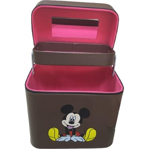 Disney Cartoon Mickey Mouse double-deck Multifunctional Cosmetic Bag Women Leather Travel Make Up Zipper Makeup box Pouch Bag