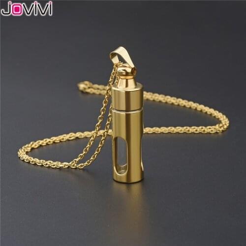 Jovivi 1pc Stainless Steel Pill Capsule Open Container Tube Scripture urn Pendant Bottle Pendant Necklace Jewelry 24" Chain