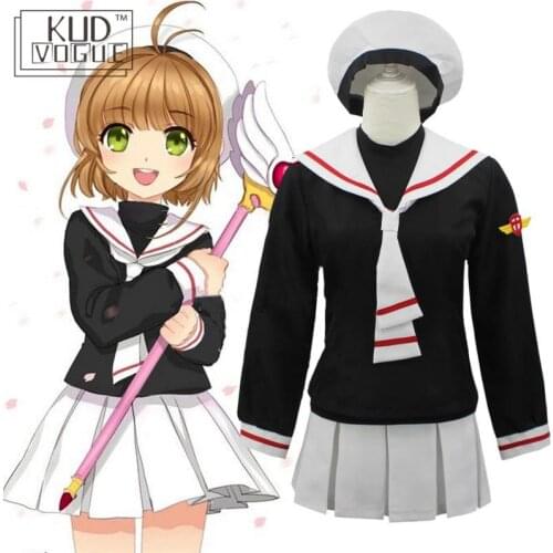 Cardcaptor Card Captor Sakura Kinomoto Sakura Cosplay Costume Anime Girl School Uniform Coat+ Skirt +Hat +Track Lolita Dress Set