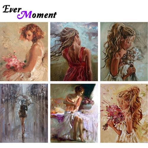 Ever Moment Diamond Painting Woman Flower Picture Full Square Resin Drill Diamond Embroidery Handmade Home Decoration ASF2116