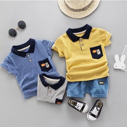 Toddler Boys Casual Clothes Sets Infant Children Boys Clothes Striped T Shirt Shorts Pants 2PC Costume 2020 New For 6M-4Y Kids