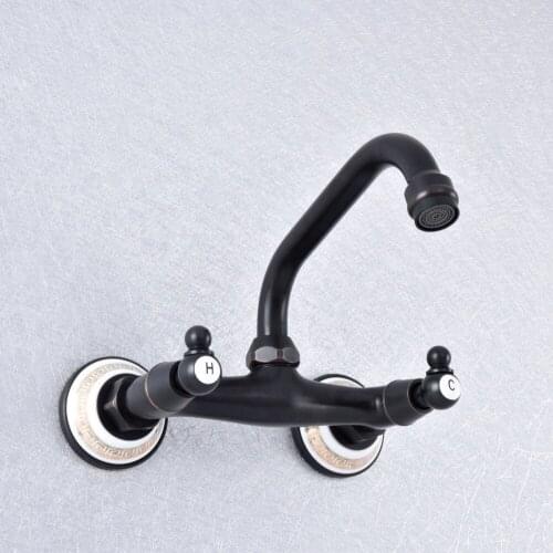 Classic Black Oil Rubbed Brass Swivel Kitchen Sink Faucet Wall Mounted Bathroom Basin Mixer Dual Handle Tap Lsf731