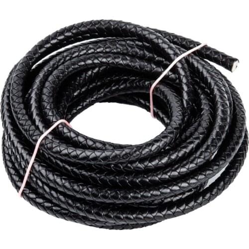 1 Bundle 4/5/6/8mm Dyed Round Braided Leather Cord Rope String Thread for Jewelry Making DIY Accessories Findings Black Color