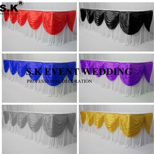 Many Colors Ice Silk Table Skirt With Swag Drape Table Cloth Skirting For Wedding Event Decoration