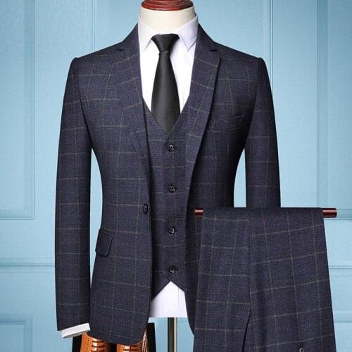 2020 Three-Piece Male Formal Business Plaids Suit for Mens Fashion Boutique Plaid Wedding Dress Suit ( Jacket + Vest + Pants )