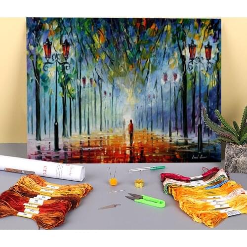 Winter Park Printed 11CT Cross-Stitch DIY Embroidery Kit DMC Threads Handicraft Handmade Knitting Painting Stamped Home Design