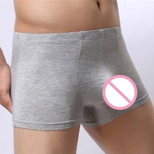 Mens Penis Sheath Boxers Shorts Breathable Modal Cotton Mens Sexy Pouch Panties Trunks Underpant Male Underwear Lingerie