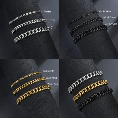 2021 New Hip Hop Cuban Chain Bracelet Fashion Simple Ladies Mens Titanium Steel 3 Color Bracelet 3/5/7 Mm Wide Jewelry Gift