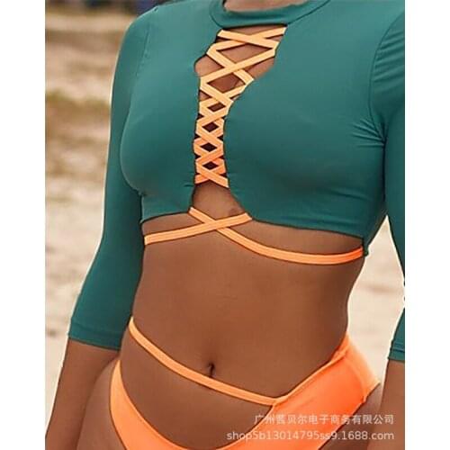 2021 new sexy ladies strappy bikini suit swimsuit swimsuit swimsuit ladies hollow crop top + high waist panty suit