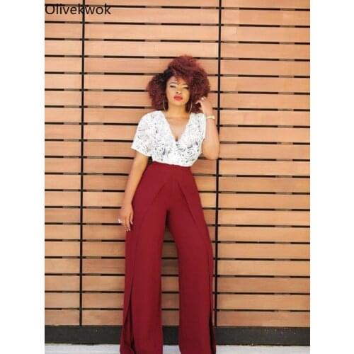 Olivekwok 2021 Woman Fashion Solid High Casual Loose Spring/Autumn Lace-up Wide Leg Pants