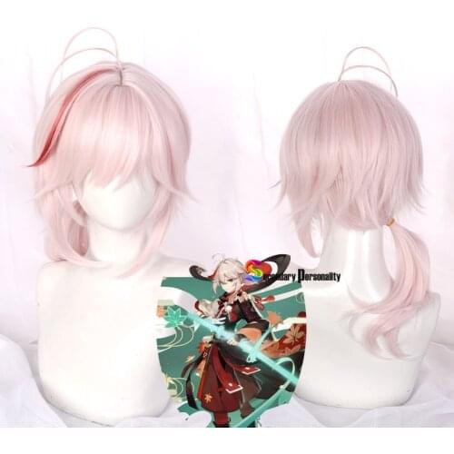 Genshin Impact Cosplay Kaedehara Kazuha Wig Ponytail Pale Blonde Mixed Red Synthetic Hair Adult Women Free Wig Cap