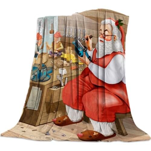 Christmas Santa Claus Gift Making Dwarf Throw Blanket Warm Microfiber Blanket Bedroom Sofa Supplies Blankets for Beds