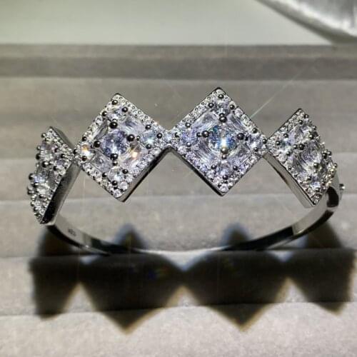 Rulalei Brand New Unique Luxury Jewelry White Gold Fill Princess Cut White AAAAA Zircon Party Women Bridal Bangle Gift