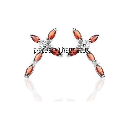 Natural real garnet cross style stud earring Free shipping 925 sterling silver 0.1ct*10pcs gemstone C20431