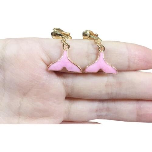 Mixed Styles Lot Lvely Cartoon Pink Mermaid Children Jewelry Baby Girl Earrings Kids Ear Clip On Pierced Alloy Painless Earrings