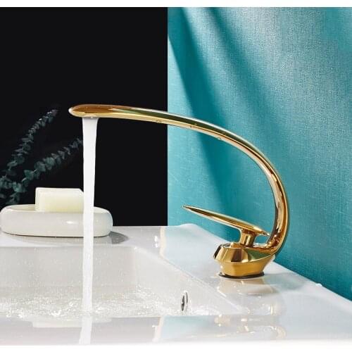 Bathroom Sink Faucet Gold Finish Basin Faucet Cold and Hot Water Mixer Single Handle Water Tap Black Brass Bathroom Faucet Mixer