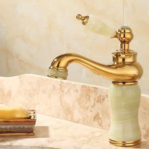 Basin Faucet Sink Mixer Tap Soild Brass & Jade Blistering Faucet Hot & Cold Single Handle Lavatory Crane Bathroom Water Faucet