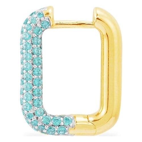 SOELLE Fashion Real 925 Sterling Silver Yellow Gold Color Single Lagoon Sky Blue Zirconia Square Geometric Earring 1pc for Women