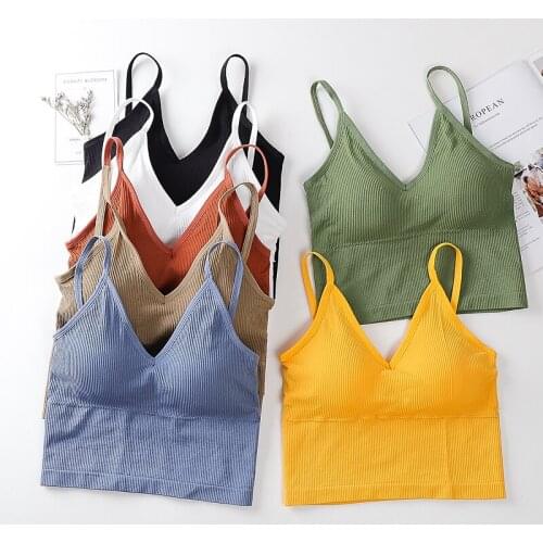 2020 Fashion Women Crop Tops Lingerie Vest With Bra Sexy Solid Cami Tank Tops Sleeveless Vest Mujer Slim Push Up Shirts Seamless