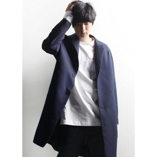 Windbreaker mens long Japanese and Korean versatile nightclub yuppie fashion mens coat hairstylist
