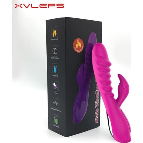 Xvleps Rabbit Vibrator Telescopic Heating Rod Thrusting Clitoris Stimulator Heating AV Stick Rotating Dildo Sex Toys for Woman