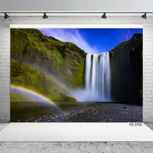 Rainbow Waterfall Mountain Photographic Backdrops Vinyl Photography Background for Children Portrait Pets Photocall Photo Studio