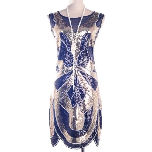 1920s Vintage Sequin Cocktail Party Dress O-Neck Roaring 20s Great Gatsby Dresses Gabster Fancy Costumes Sleeveless Gold