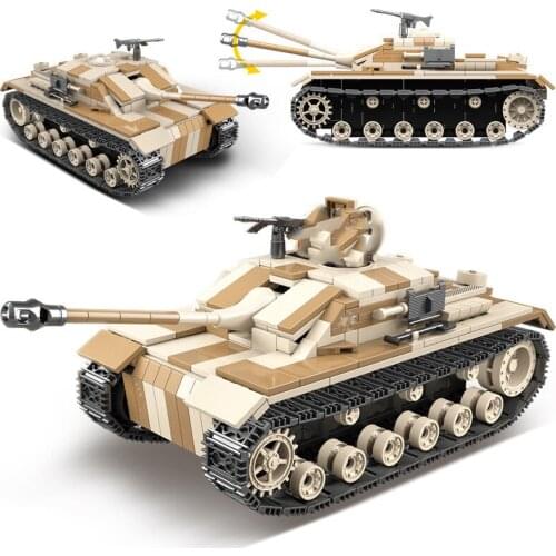 Military series World War II Germany Sturmgeschütz III Tank Model soldier DIY Model Building Blocks Toys Gifts