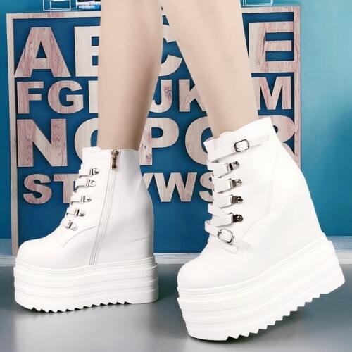 2019 autumn and winter new 14 CM super high-heeled waterproof platform womens single shoes thick-soled lace-up boots