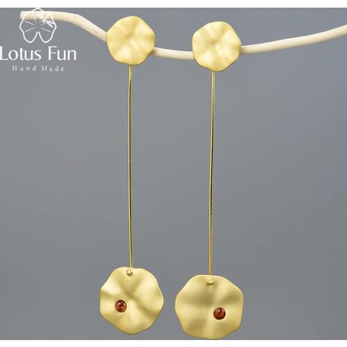 Lotus Fun 18k Gold Lotus Leaves Dangle Earrings Real 925 Sterling Silver Natural Handmade Fine Jewelry Earrings for Women Bijoux