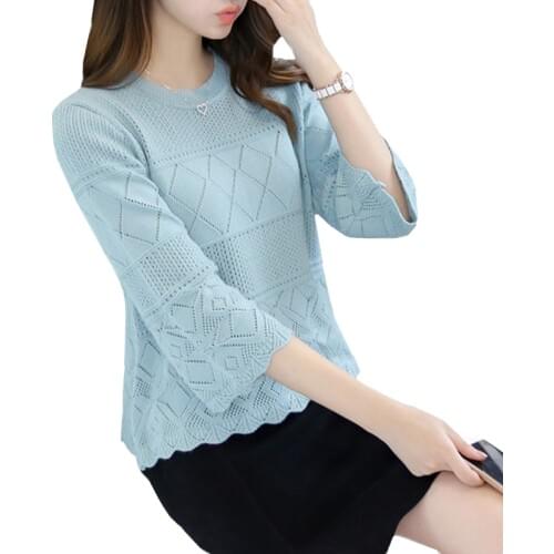 2020 Fashion New Summer Pullover Tops Korean Hollow Out Thin Women Knitted Loose Cute Half Sleeve Jumpers Ladies Clothes Tide