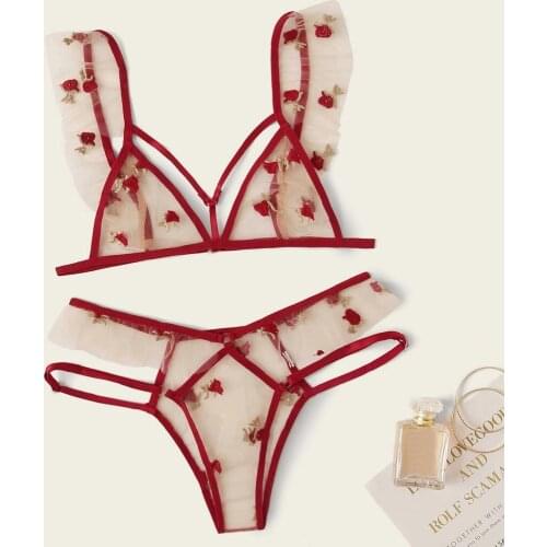 Womens Underwear Bra New Sexy Fashion Flower Embroidery G-string Thong Sleepwear Lace Mesh Underwear Lingerie Bielizna Damska