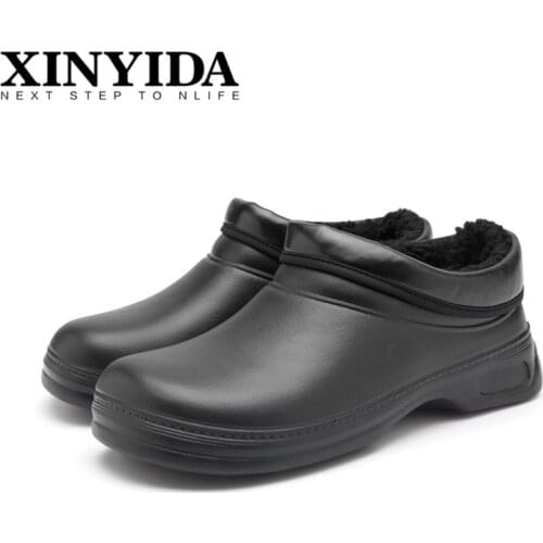 Winter Non-slip Waterproof Oil-Proof Chef Shoes Kitchen Safety Shoes Add Plush Keep Warm Detachable Lining Rain Shoes Size 36-45