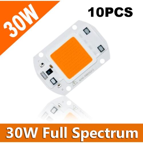 10pcs/lot Lighting Transformer/ Driver Free 30w AC 110V ~ 220V 400nm ~ 840nm Full Spectrum Grow LED Light Lamp for Indoor Plant