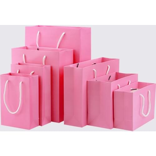 10pcs / pink paper bag holiday gift clothing gift packaging shopping bag belt support printing 1 color simple logo