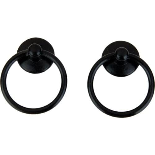 2x Retro Single Hole Knob Door Bin Dresser Drawer Drop Ring Pull Handle Black