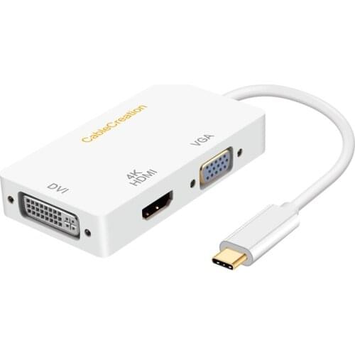 3 in 1 USB-C Type C Male to DVI + HDMI 4K + VGA Female Adapter, Compatible MacBook(Pro)/Chromebook Pixel