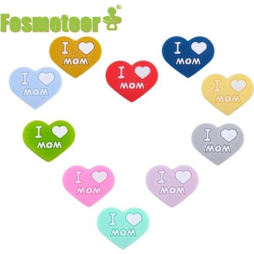 Fosmeteor 5pcs I LOVE MOM/DAD Newest Double Sided Silicone Beads Food Grade Baby Chew Products Teething For DIY Pacifier Chain