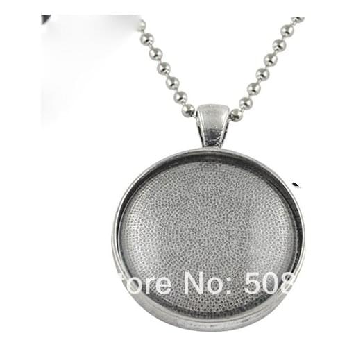Antique Silver -30sets Flash Sale DIY Kits- 30mm Trays, Glass, and necklaces. 30mm Blank Photo Pendant Trays and Cabochons