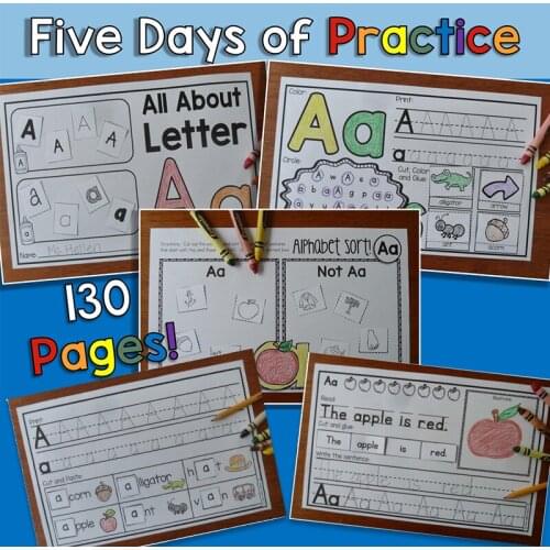 130Pcs 5 Plays Fun Writing Homework Notebook 26 Alphabet Worksheets Learning Paper English Workbook Kids Education Toys Children